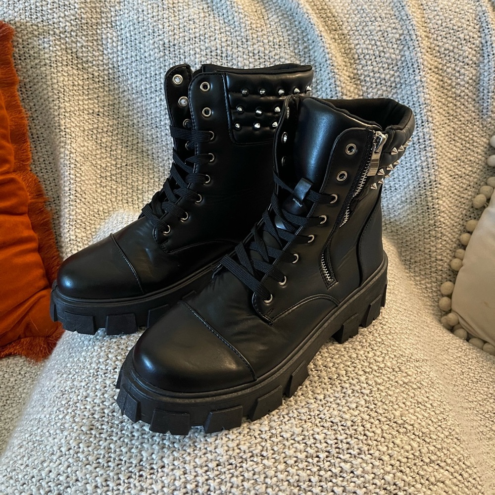 Black studded combat boots